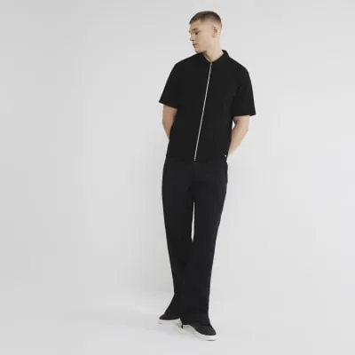 Black Slim Fit Smart Zip Through Polo Shirt sold by River Island