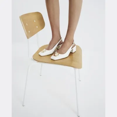 White Block Heeled Court Shoes sold by River Island