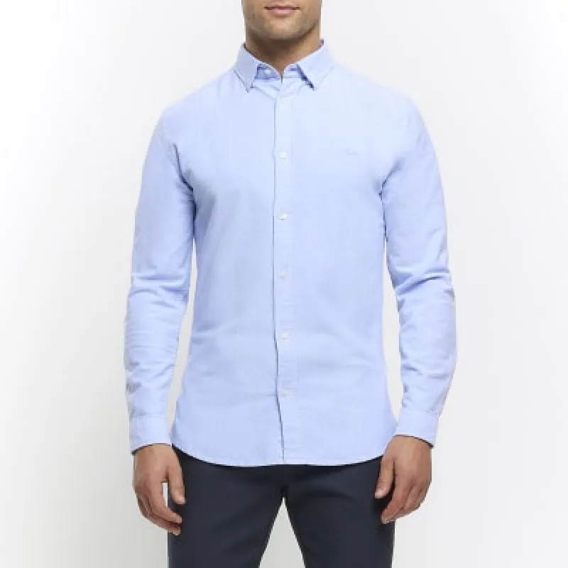 Blue Muscle Fit Oxford Smart Shirt sold by River Island