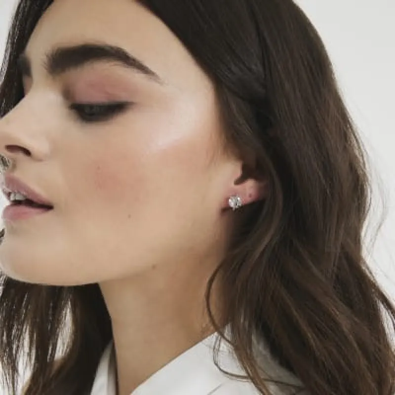 Silver Cubic Zirconia Cross Stud Earrings sold by River Island