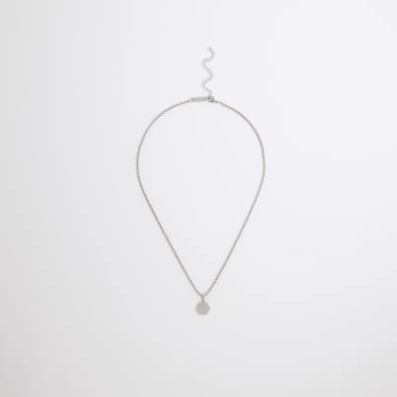 Silver Steel Hexagon Chain Necklace sold by River Island