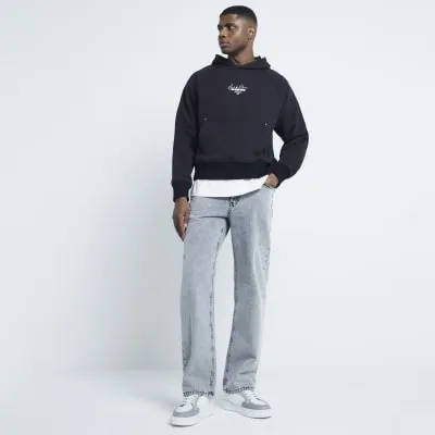 Black Long Sleeved Textured Hoodie sold by River Island