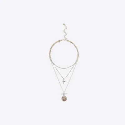 Gold Coin Cross Layered Necklace sold by River Island