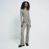 Green Textured Flared Trousers sold by River Island