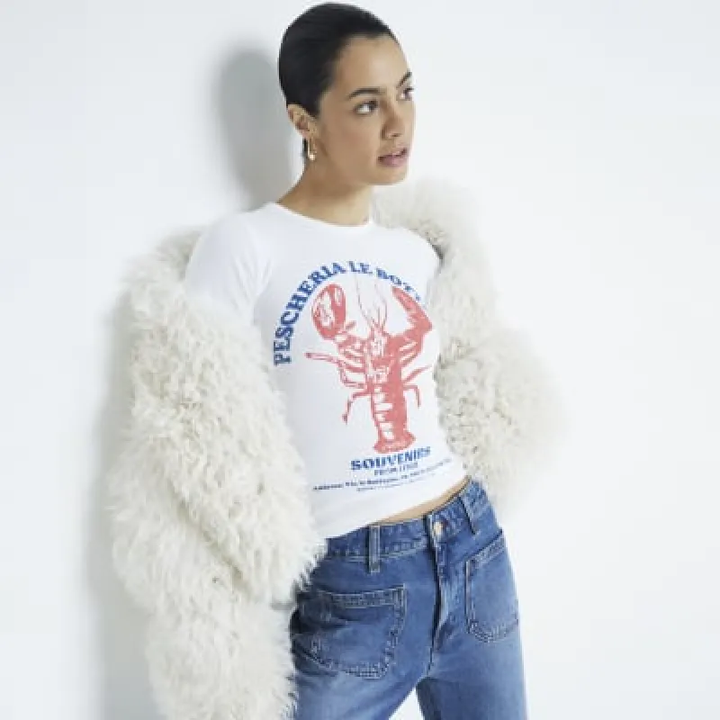 White Short Sleeve Lobster T-Shirt made by River Island