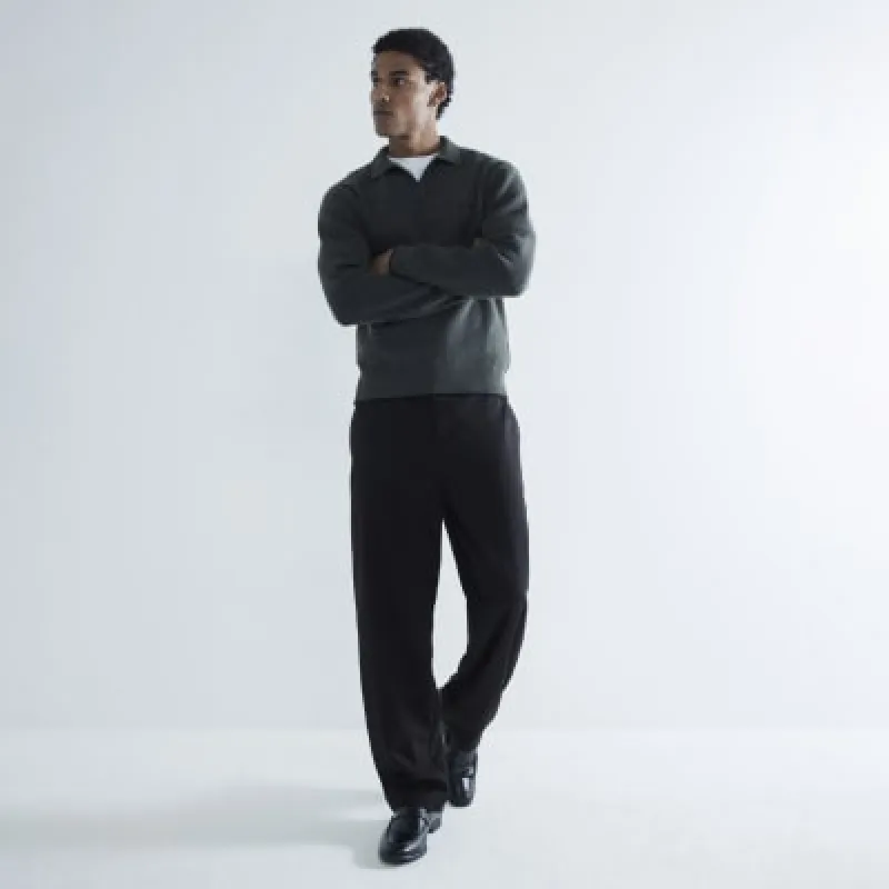 Khaki Regular Fit Boucle Open Collar Jumper sold by River Island