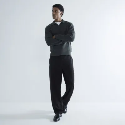 Khaki Regular Fit Boucle Open Collar Jumper sold by River Island