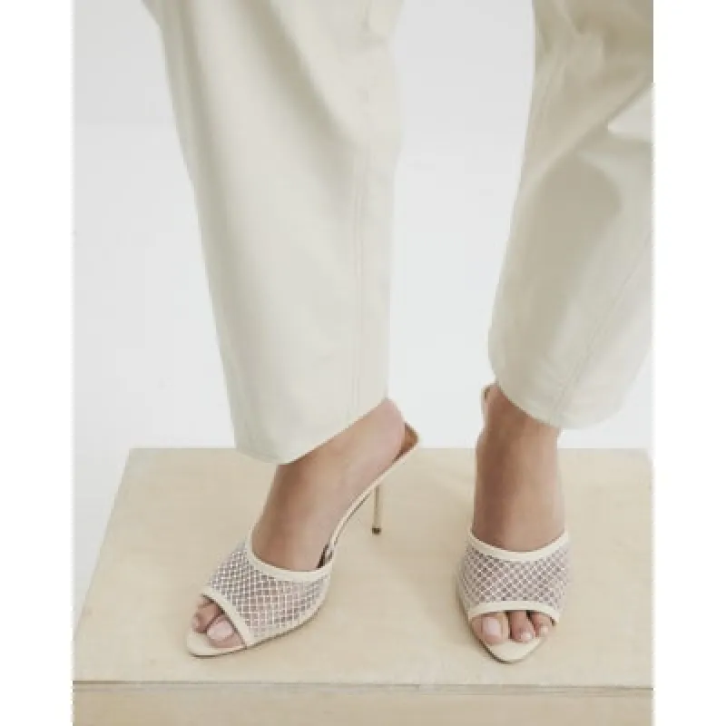 White Mesh Diamante Heeled Mule Shoes sold by River Island