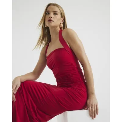 Red Sleeveless Halter Neck Midi Dress sold by River Island