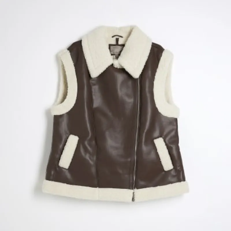 Plus Brown Faux Shearling Gilet sold by River Island
