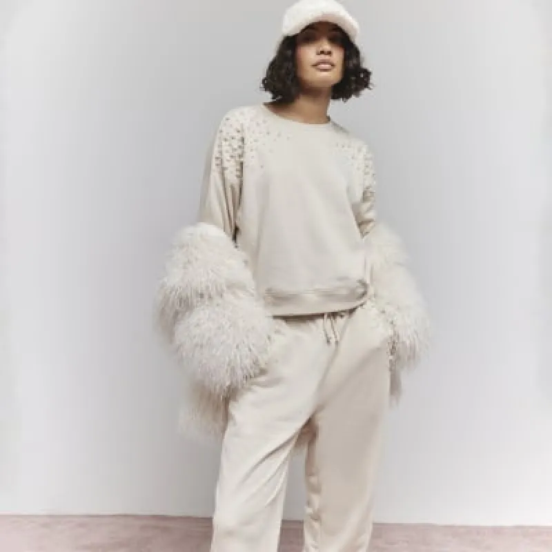 Cream Pearl Shoulder Sweatshirt sold by River Island