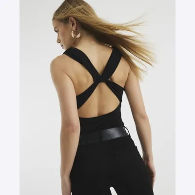 Black Sleeveless Cowl Cross Back Top sold by River Island