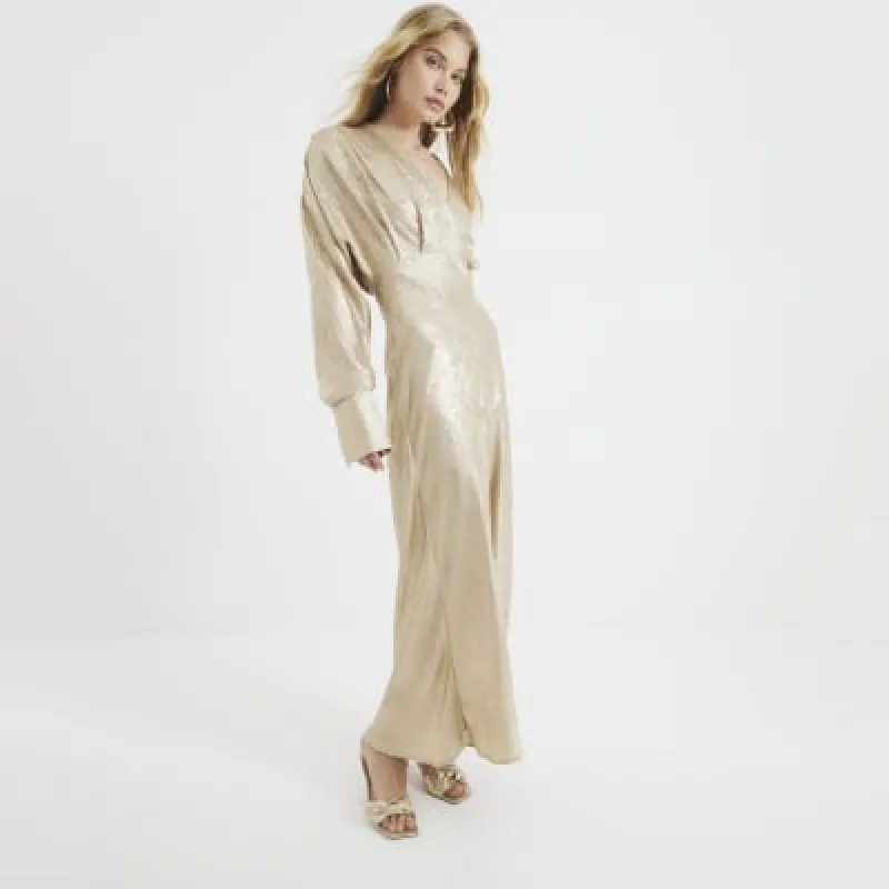 Gold Foil Maxi Dress sold by River Island