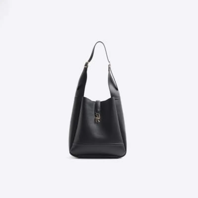 Black Tab Front Shoulder Bag made by River Island