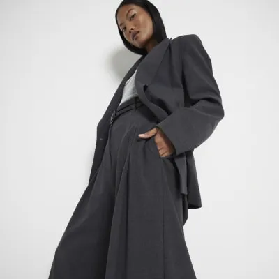 Petite Grey Double Belted Wide Leg Trousers sold by River Island