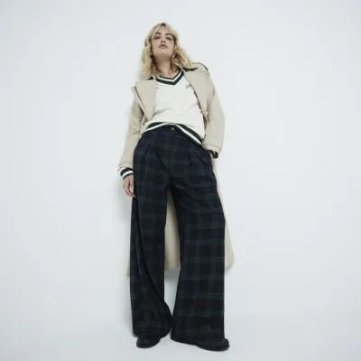 Navy Check Wide Leg Trousers sold by River Island