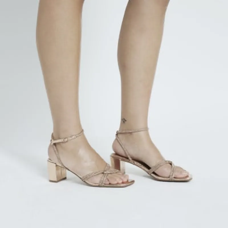 Rose Gold Embellished Block Heeled Sandals sold by River Island
