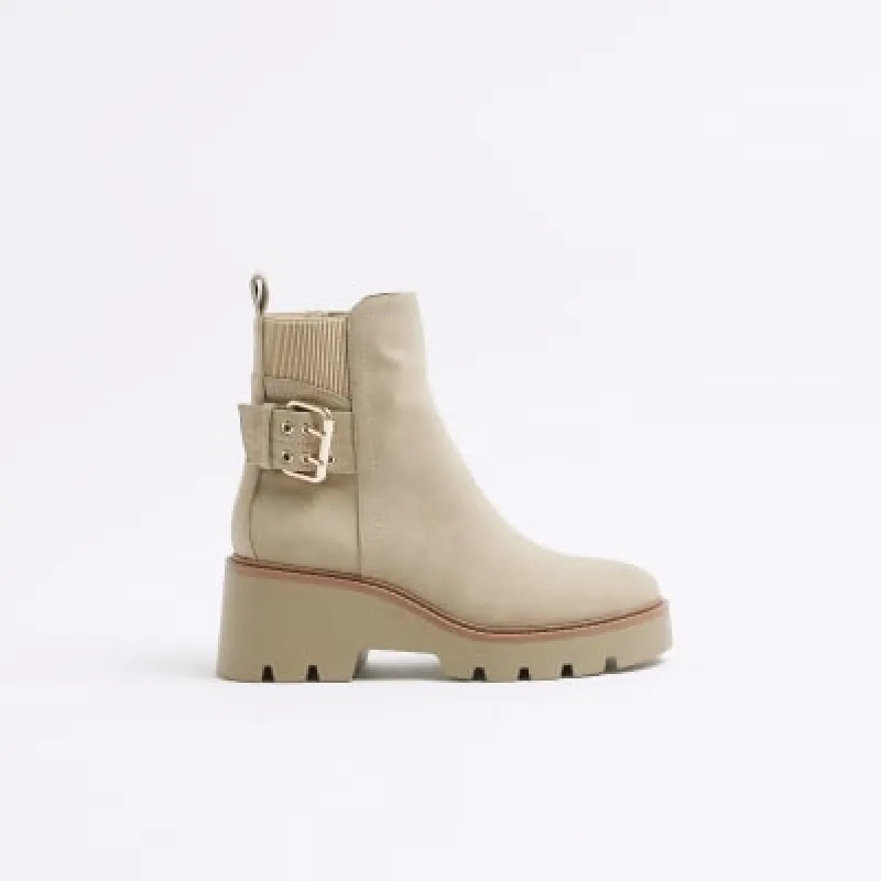 Beige buckle detail chelsea boots sold by River Island