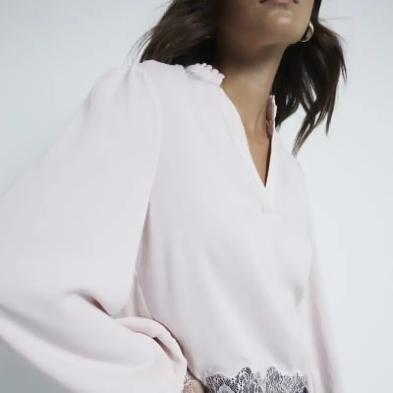 Pink Lace V Neck Blouse sold by River Island