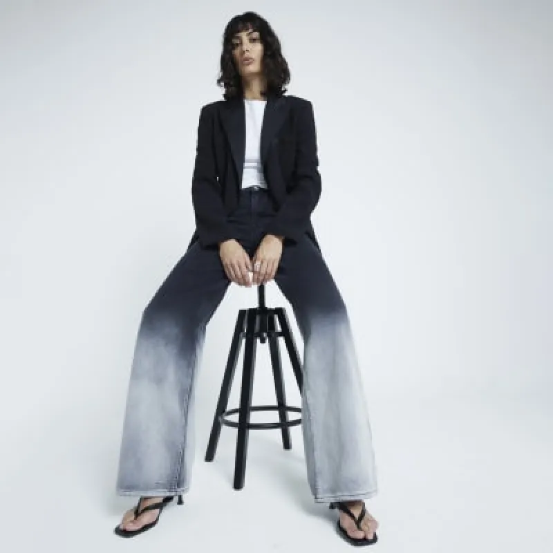 Black Denim Relaxed Straight Ombre Jeans sold by River Island
