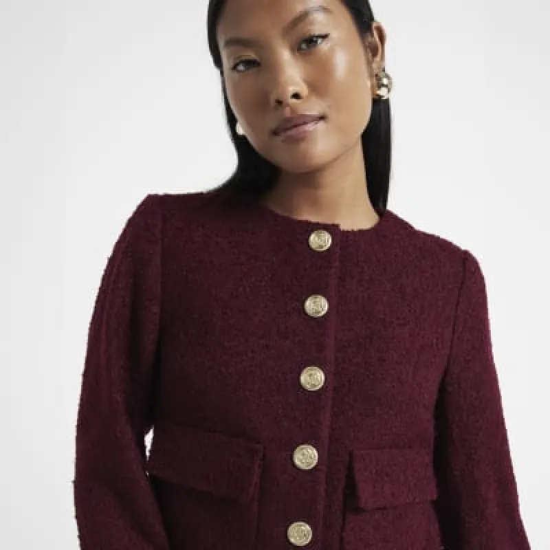 Petite Red Crop Collarless Jacket sold by River Island