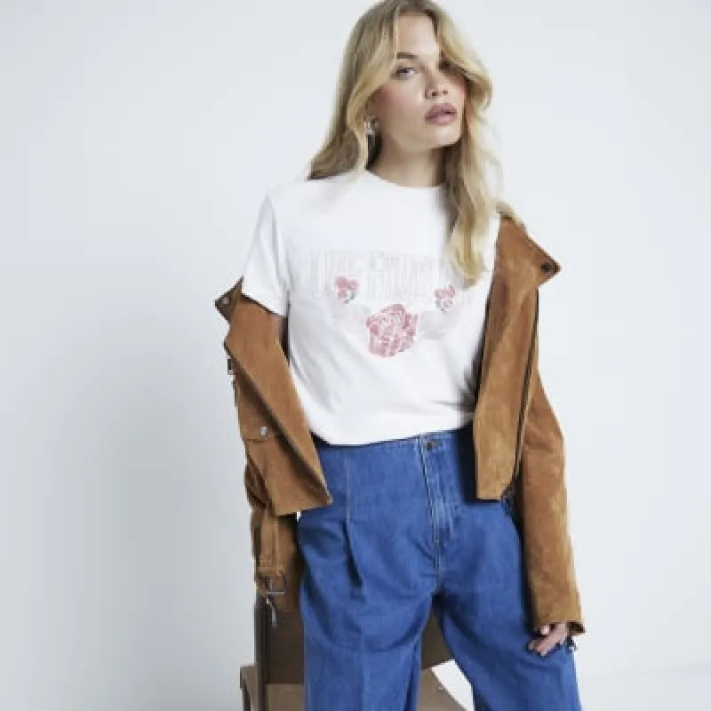 Cream Rose graphic Print t-shirt sold by River Island
