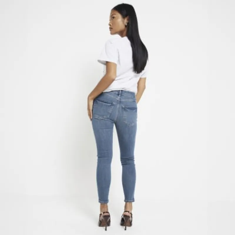 Petite Blue Molly Bum Sculpt Skinny Jeans sold by River Island