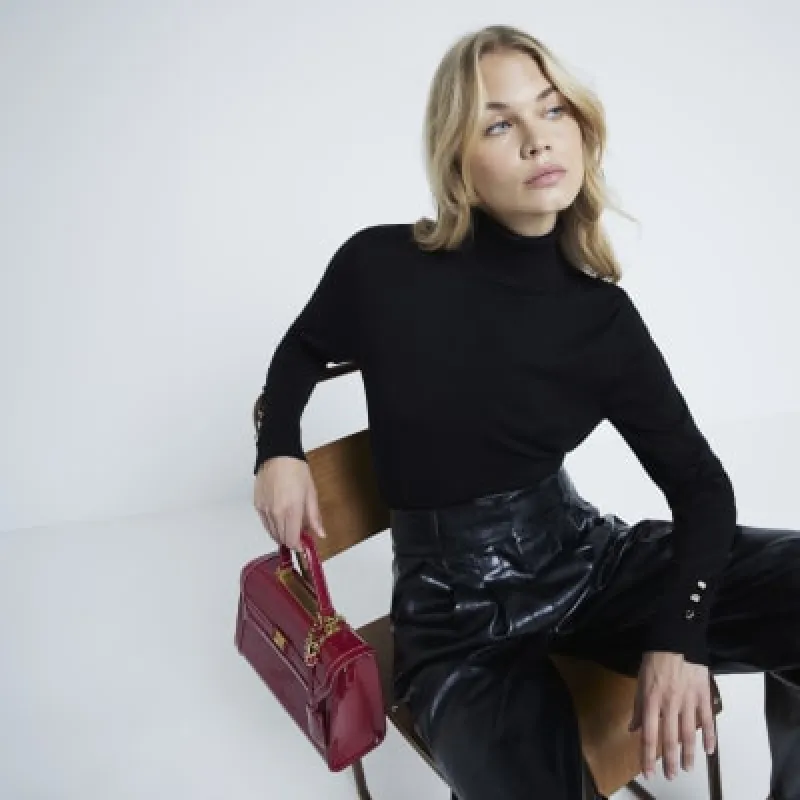 Black Roll Neck Top sold by River Island
