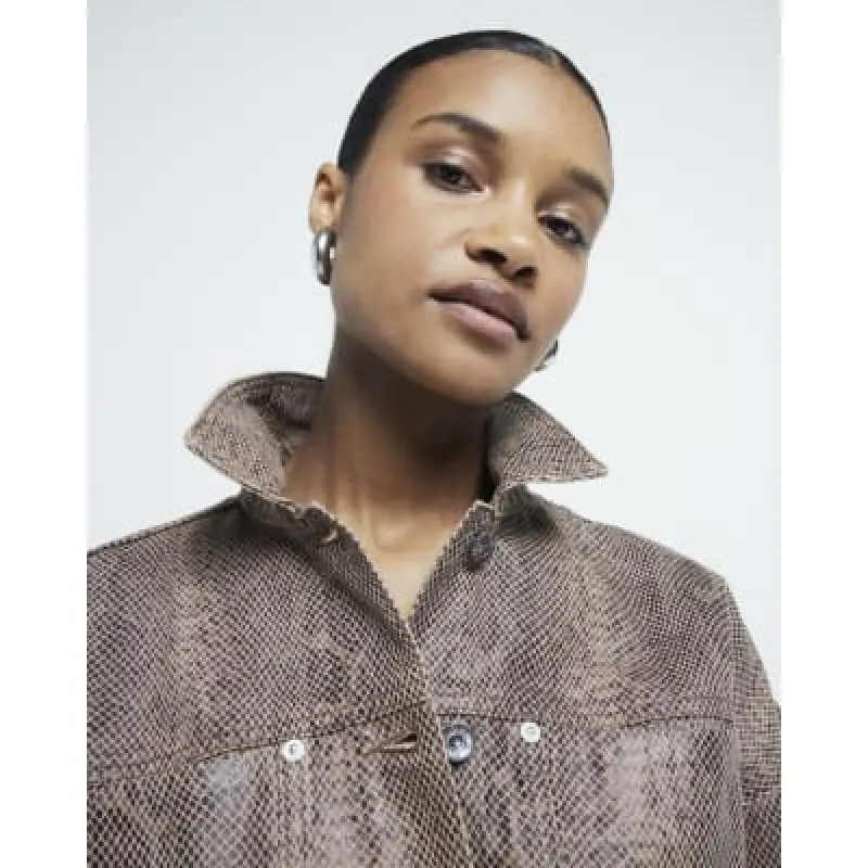 Brown Snake Print Cropped Jacket sold by River Island