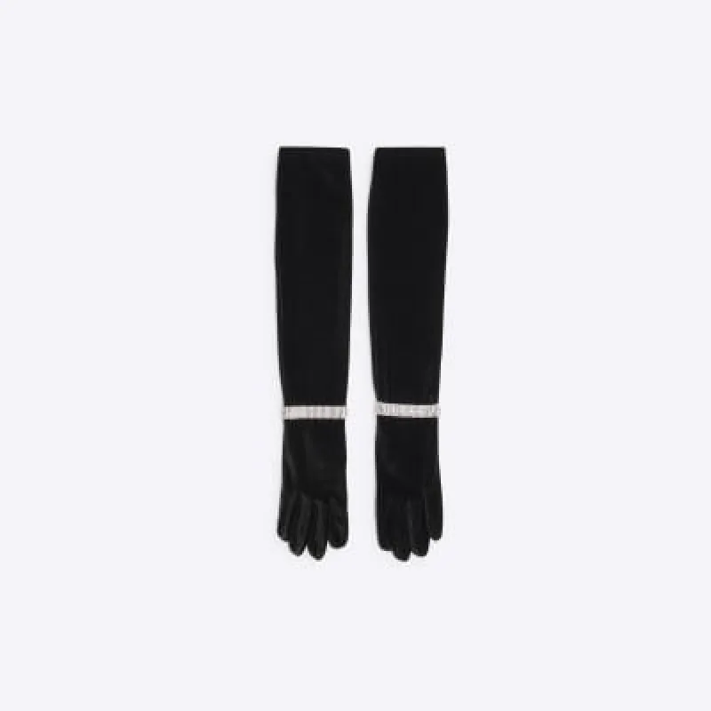 Black Diamante Bracelet Velvet Gloves sold by River Island