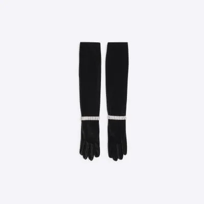 Black Diamante Bracelet Velvet Gloves sold by River Island