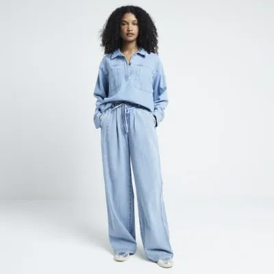 Blue loose wide leg drawstring jeans sold by River Island