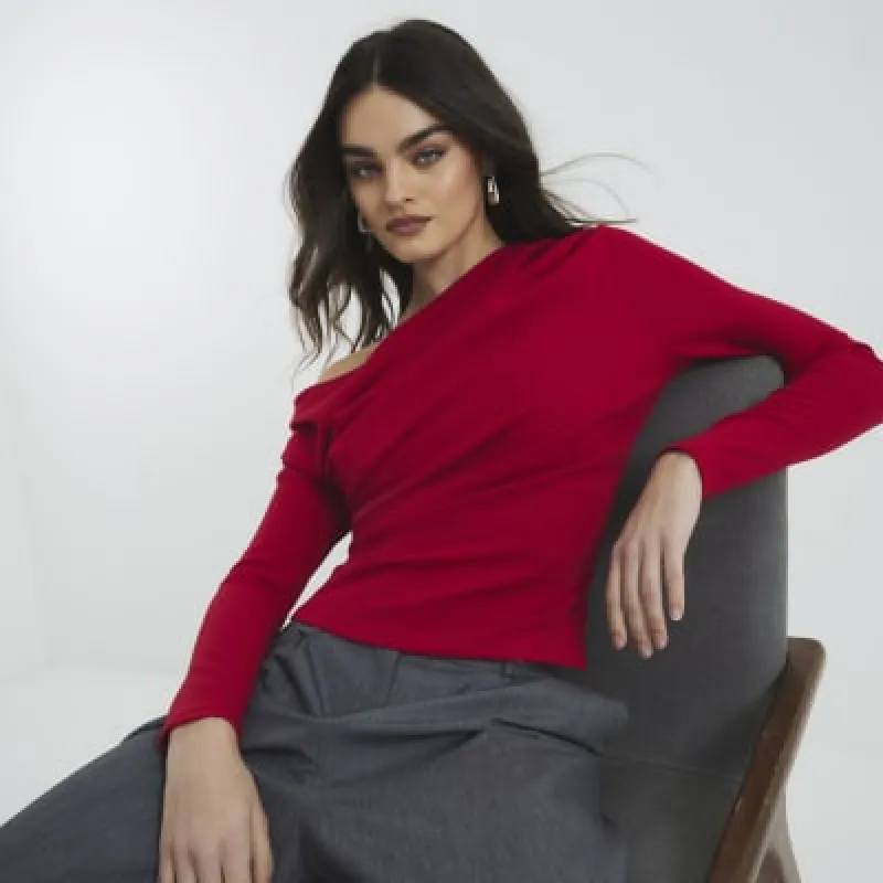 Red Drape Long Sleeve Top sold by River Island