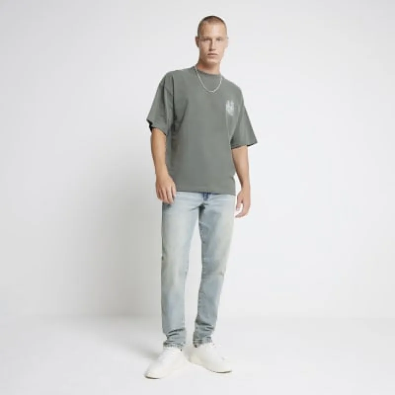 Khaki Oversized fit Embroidered T-shirt sold by River Island