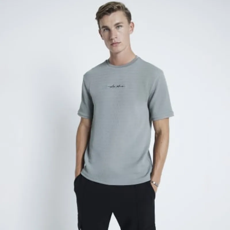 Khaki slim fit stretch embroidery t-shirt made by River Island