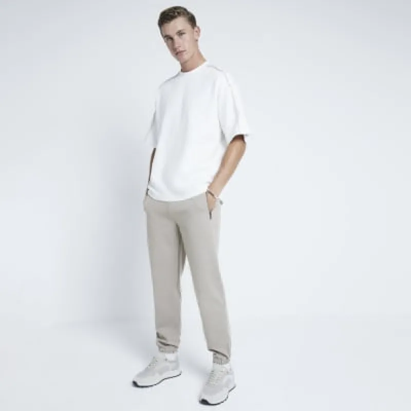 Ecru Boxy Dual Piped T-Shirt sold by River Island