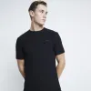 Black Muscle Fit Ribbed T-Shirt sold by River Island