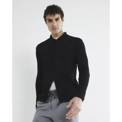 Black Long Sleeved Knit Shirt sold by River Island