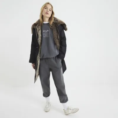 Black Premium Faux Fur Lined Jacket sold by River Island