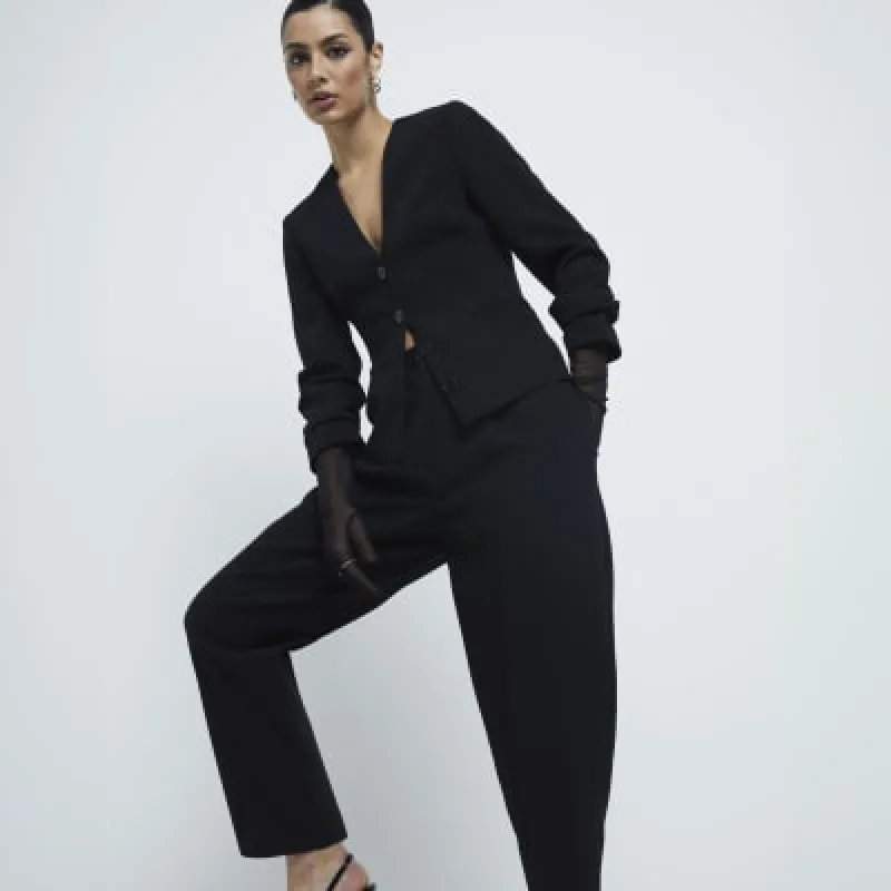 Black V Neck Button Front Blazer sold by River Island