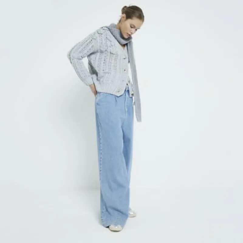 Grey Long Sleeved 3D Floral Cardigan sold by River Island