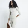 Beige ribbed long sleeve fitted t-shirt sold by River Island