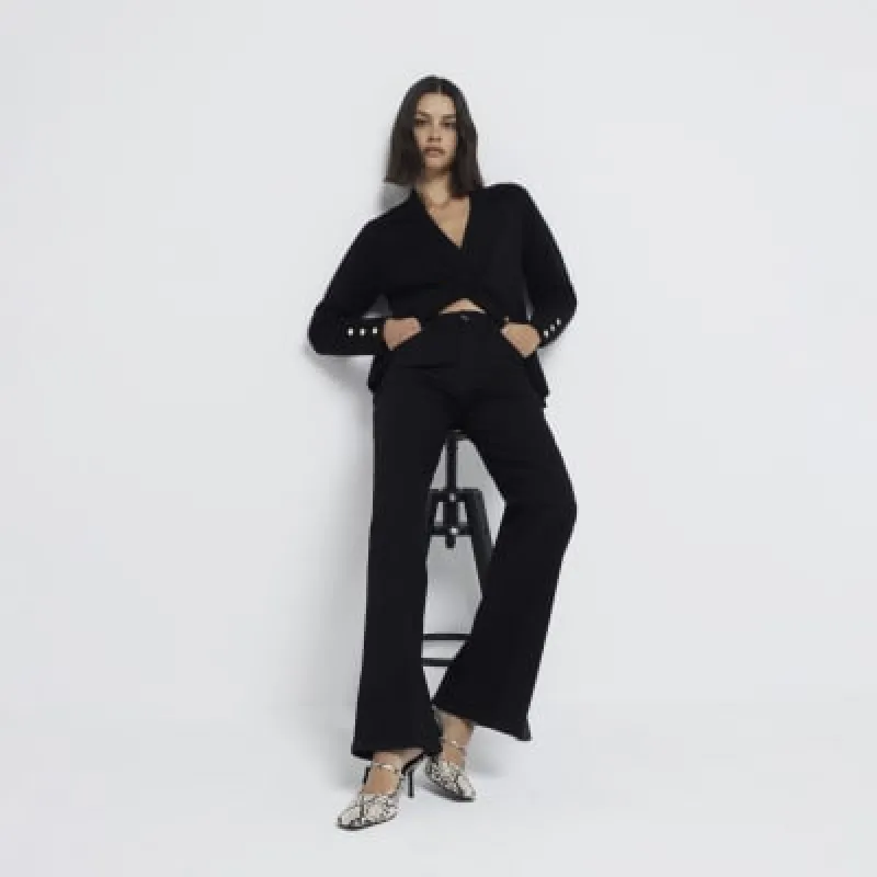 Black High Rise Wide Leg Jeans made by River Island