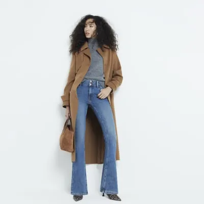 Blue Denim Double Waistband Bootcut Jeans sold by River Island