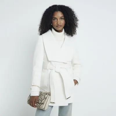 White Belted Wrap Coat sold by River Island