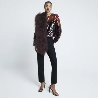 Red Long Sleeved Ombre Sequin Top sold by River Island