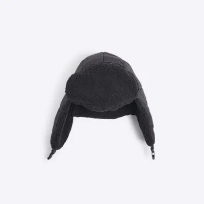 Black Puffer Trapper Hat sold by River Island