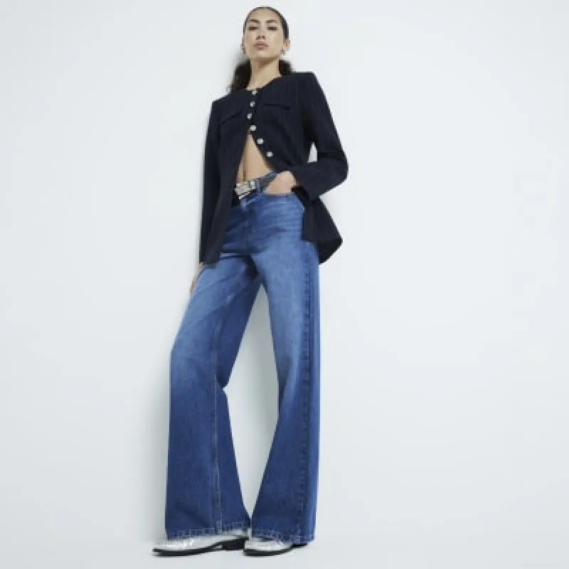 Blue Denim Relaxed Straight Jeans sold by River Island