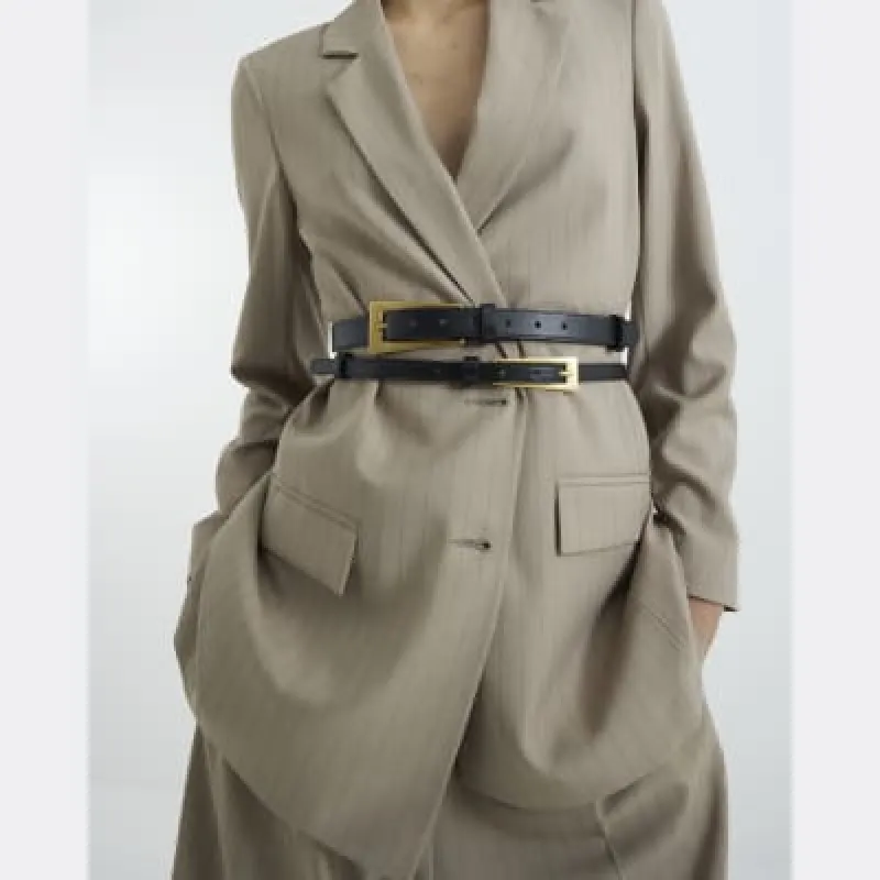 Black Faux Leather Double Buckle Belt sold by River Island