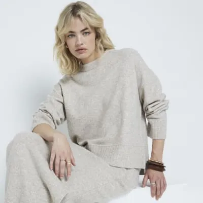 Beige Ribbed Jumper sold by River Island
